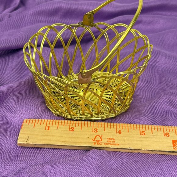 Vintage Gold-Tone Wire Woven Decorative Basket Handle 5” x 3.5” Sturdy - Picture 4 of 8
